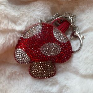 Crystal Mushroom Key Chain Card Holder - Red